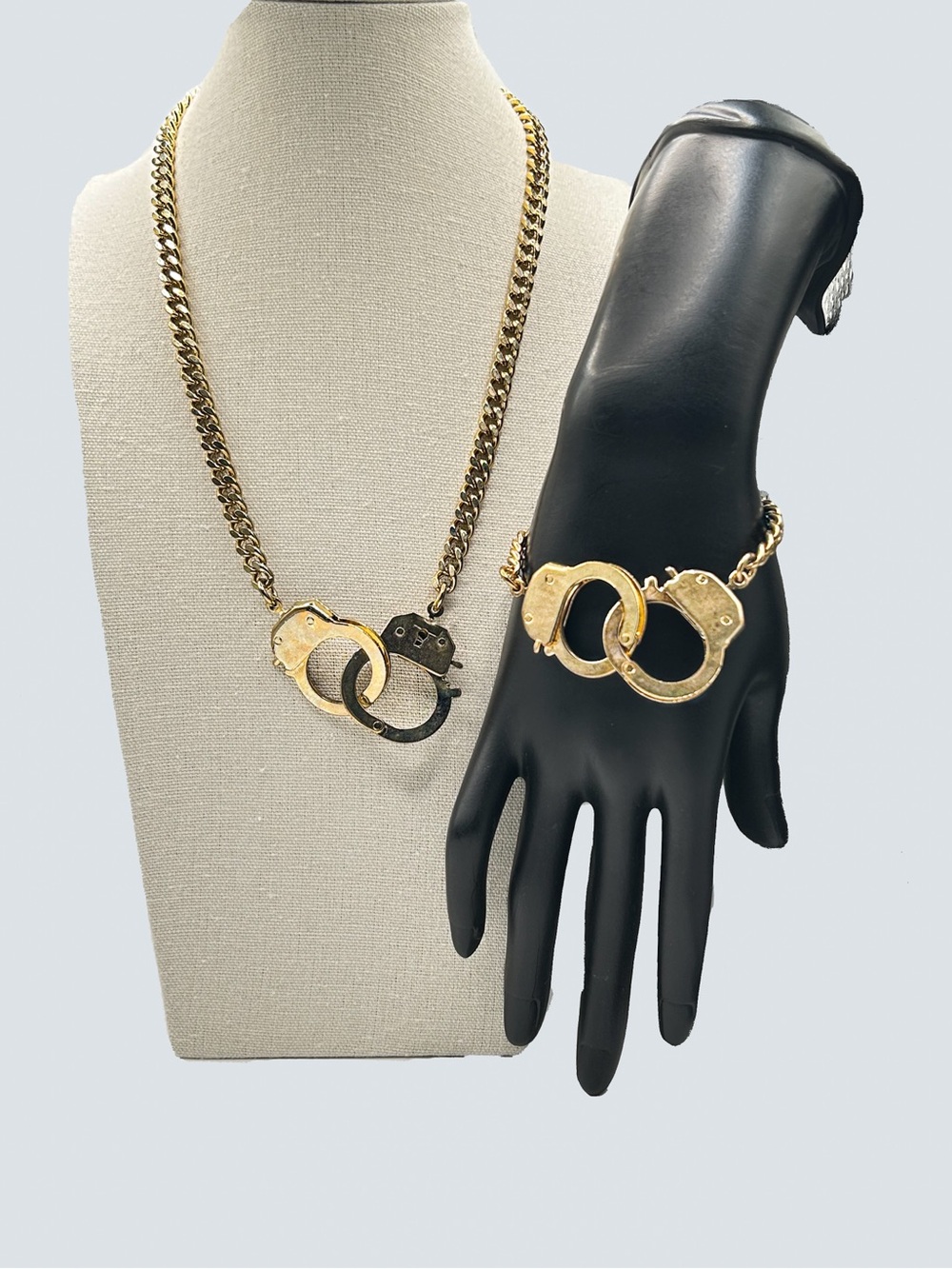 Whimsical Gold Handcuff Necklace and Bracelet Set